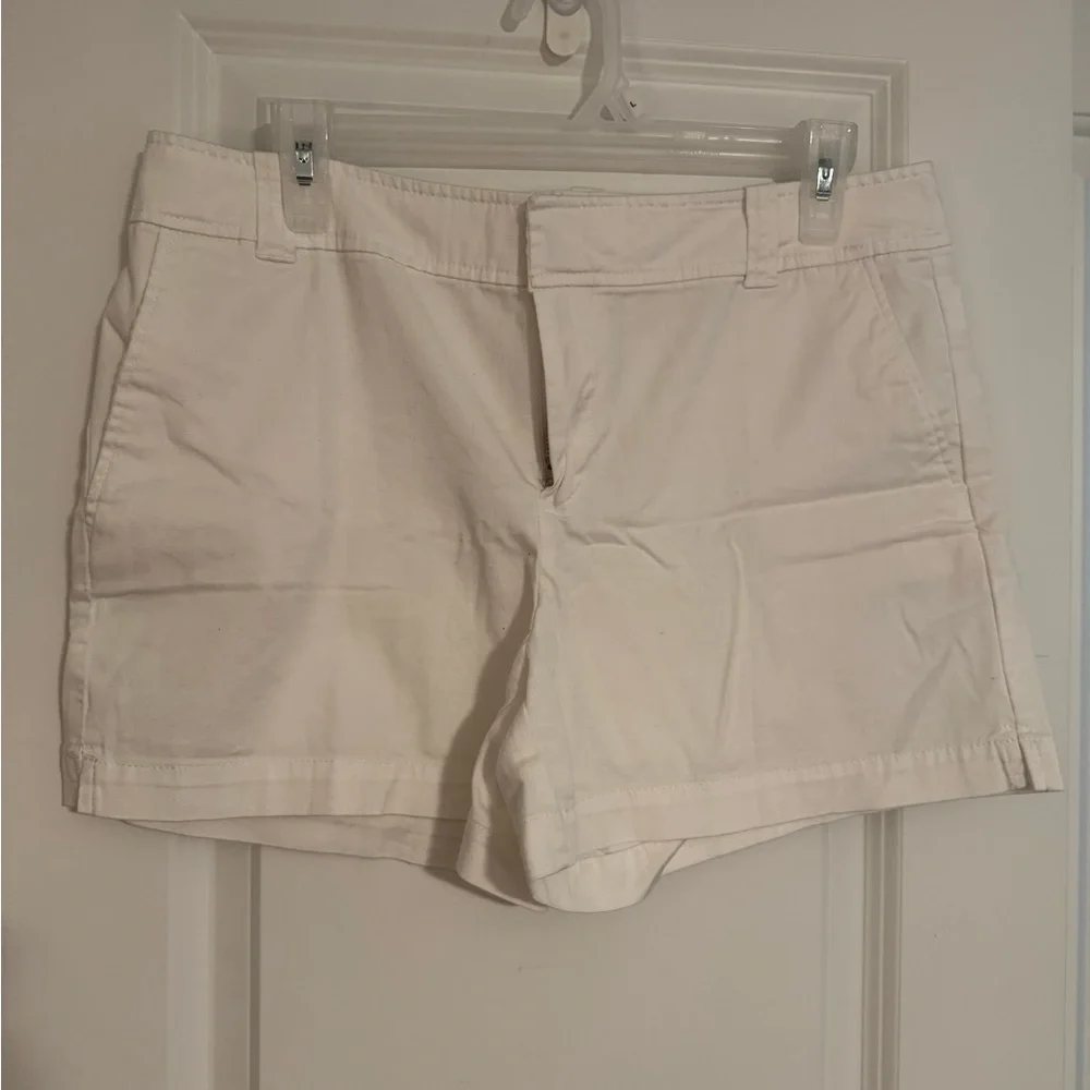 New York & Company Cream Bermuda Shorts Tailored Cotton Blend